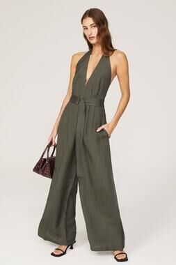 ADAM LIPPES COLLECTIVE Sage Green Halter Neckline Wide Leg Jumpsuit Size 6